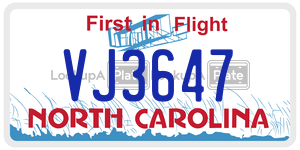 VJ3647  license plate in NC
