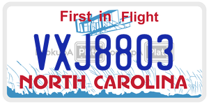 VXJ8803 license plate in North Carolina