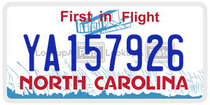 YA157926 license plate in North Carolina