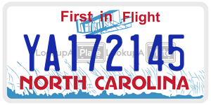 YA172145 license plate in North Carolina