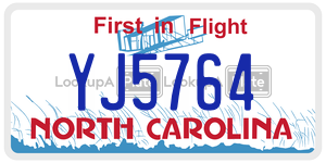 YJ5764 license plate in North Carolina