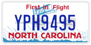 YPH9495 license plate in North Carolina