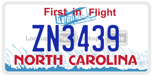 ZN3439  license plate in NC