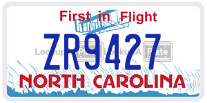 ZR9427  license plate in NC
