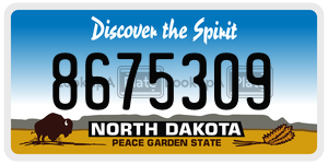 8675309  license plate in ND