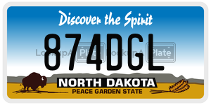 874DGL  license plate in ND
