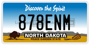 878ENM license plate in North Dakota
