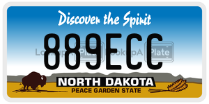 889ECC license plate in North Dakota