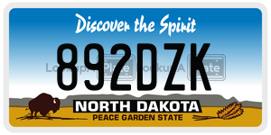 892DZK  license plate in ND
