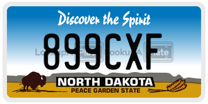 899CXF  license plate in ND