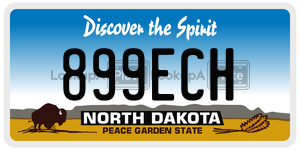 899ECH license plate in North Dakota