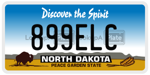 899ELC license plate in North Dakota