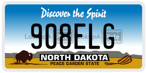 908ELG license plate in North Dakota