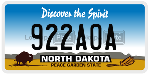 922AOA  license plate in ND