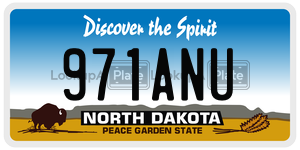 971ANU license plate in North Dakota