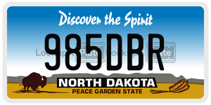 985DBR license plate in North Dakota