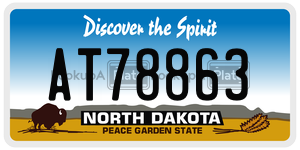 AT78863 license plate in North Dakota