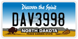 DAV3998  license plate in ND