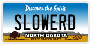 SLOWERD license plate in North Dakota