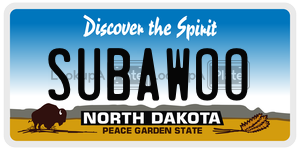 SUBAWOO license plate in North Dakota