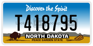 T418795  license plate in ND