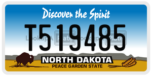 T519485  license plate in ND