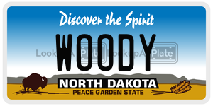 WOODY  license plate in ND