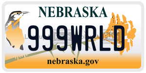 999WRLD license plate in Nebraska