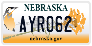 AYR062 license plate in Nebraska