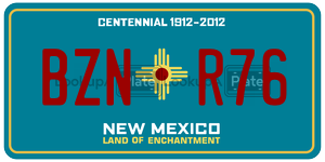 BZNR76 license plate in New Mexico