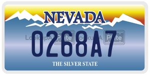 0268A7 license plate in Nevada
