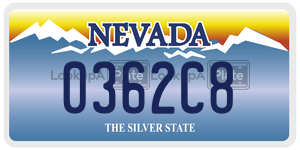 0362C8 license plate in Nevada