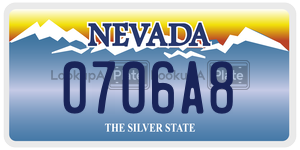 0706A8  license plate in NV