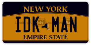IDKMAN  license plate in NY