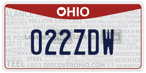 022ZDW license plate in Ohio