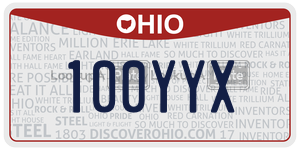 100YYX license plate in Ohio