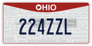 224ZZL  license plate in OH