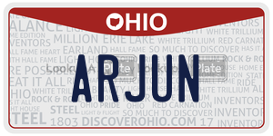 ARJUN license plate in Ohio