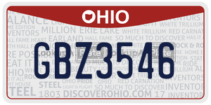 GBZ3546  license plate in OH
