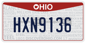 HXN9136  license plate in OH