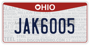 JAK6005 license plate in Ohio