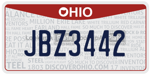 JBZ3442  license plate in OH