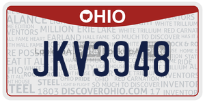 JKV3948 license plate in Ohio