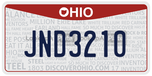 JND3210 license plate in Ohio