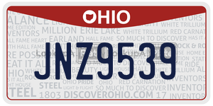 JNZ9539  license plate in OH