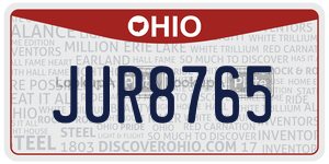 JUR8765  license plate in OH