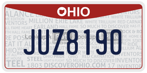 JUZ8190 license plate in Ohio