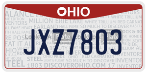 JXZ7803  license plate in OH
