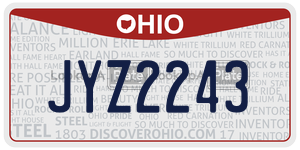 JYZ2243 license plate in Ohio