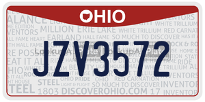 JZV3572  license plate in OH